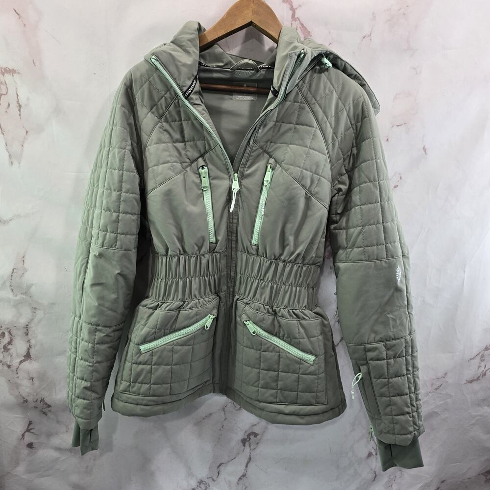 Free People Coat Womens Small Green All Prepped Quilted Puffer Ski Snow Jacket